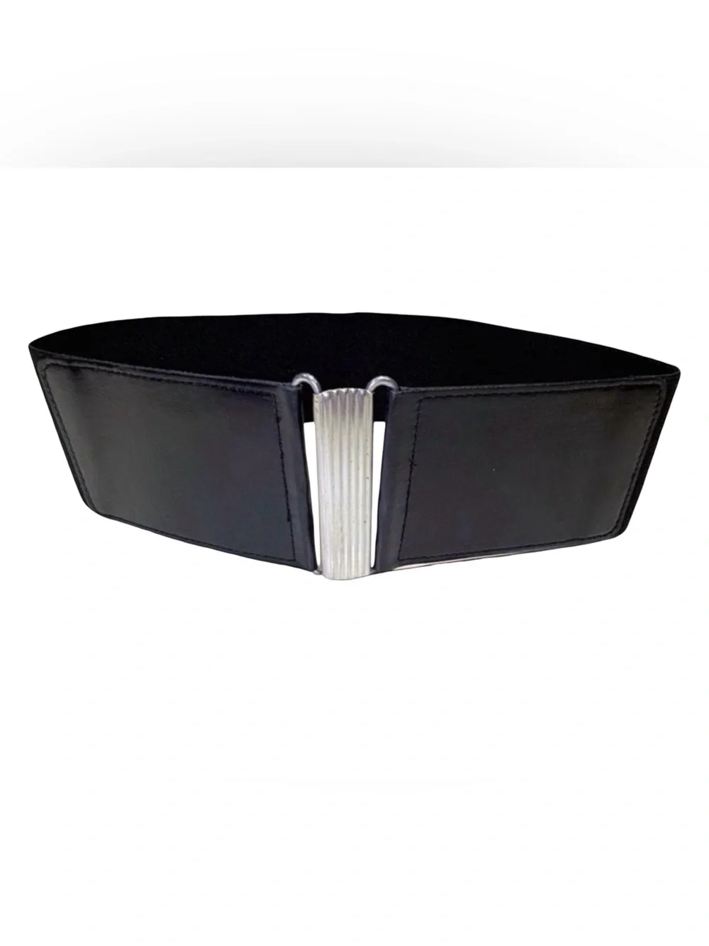 Iris Setlakwe Wide Waist Belt | Black Leather | Elastic | Silver Clasp | Size 4